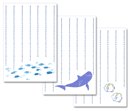 フリー 夏の便りに 爽やかな魚のはがき 3パターン コドモとデザイン